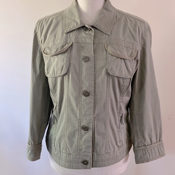DKNY active women’s chest pocket khaki military jacket cotton button closure S - Picture 1 of 14